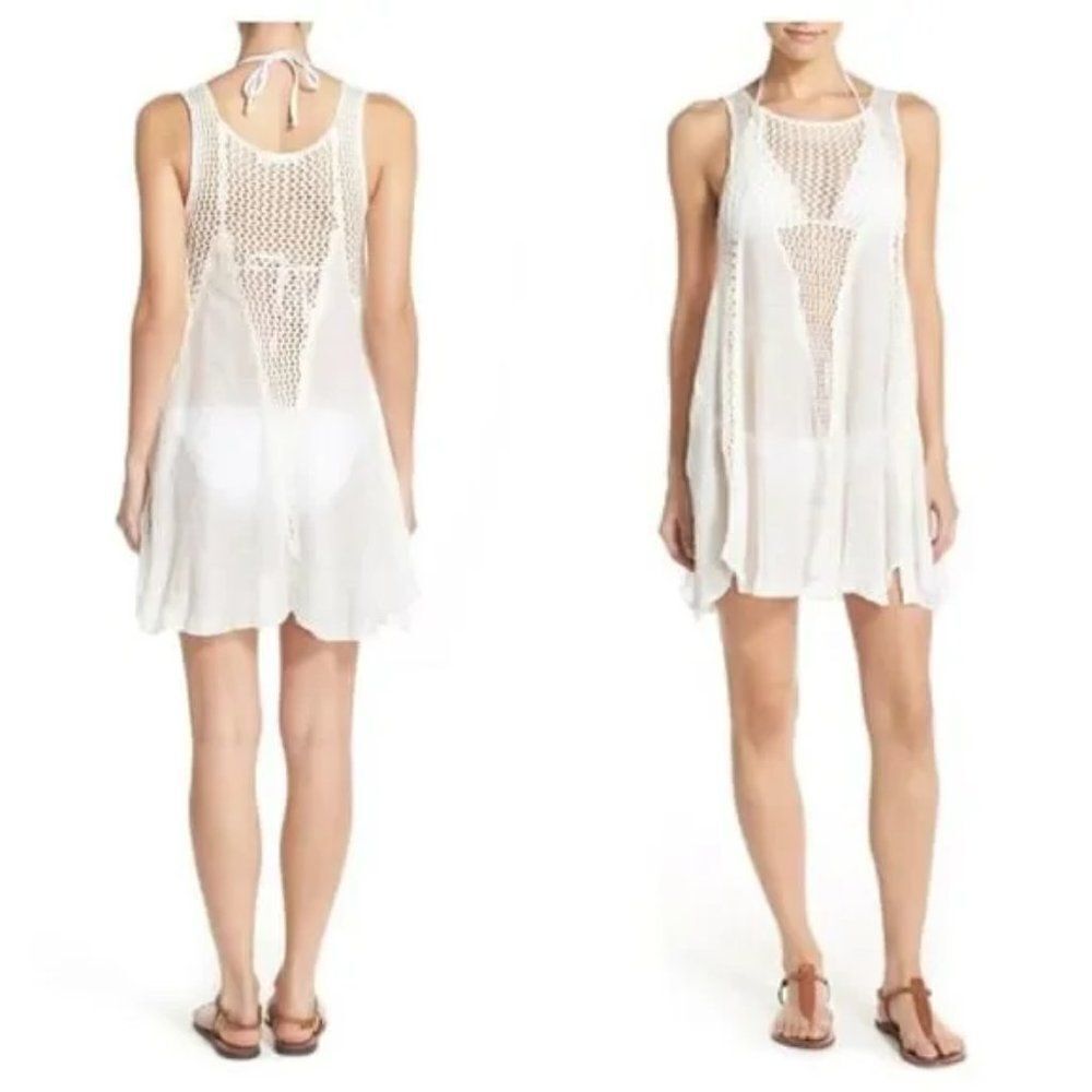 Elan Crochet Inset Cover-Up Dress - size Large in White